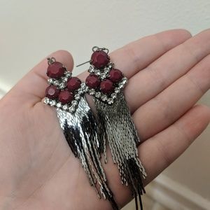 Ruby red and black dangly earrings